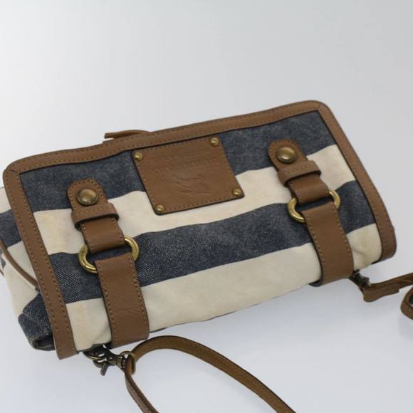 BURBERRY Blue Label Shoulder Bag Canvas White Navy Auth bs7490 - Picture 6 of 16